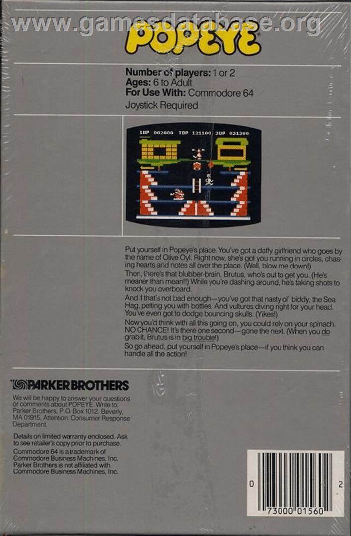 Popeye (Macmillan) - Commodore 64 - Artwork - Box Back