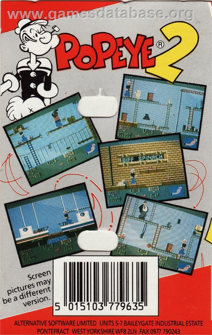 Popeye 2 - Commodore 64 - Artwork - Box Back