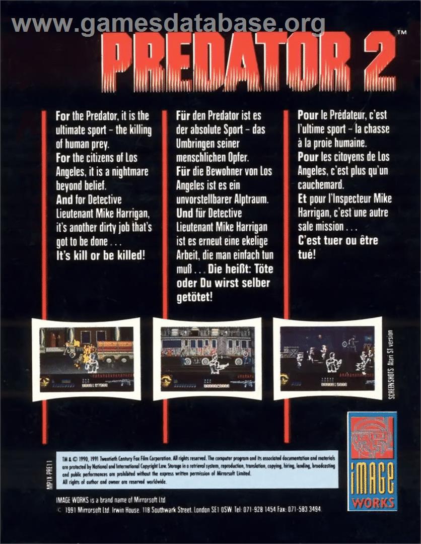 Predator 2 - Commodore 64 - Artwork - Box Back