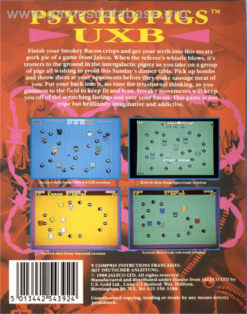 Psycho Pigs UXB - Commodore 64 - Artwork - Box Back