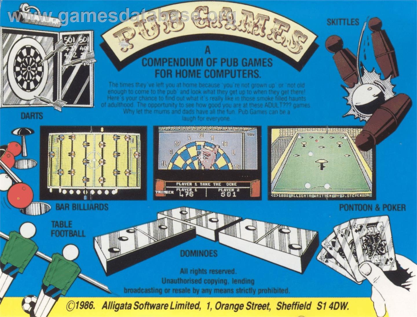 Pub Games - Commodore 64 - Artwork - Box Back
