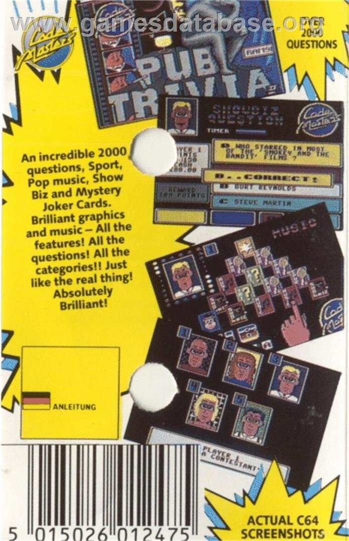 Pub Trivia Simulator - Commodore 64 - Artwork - Box Back