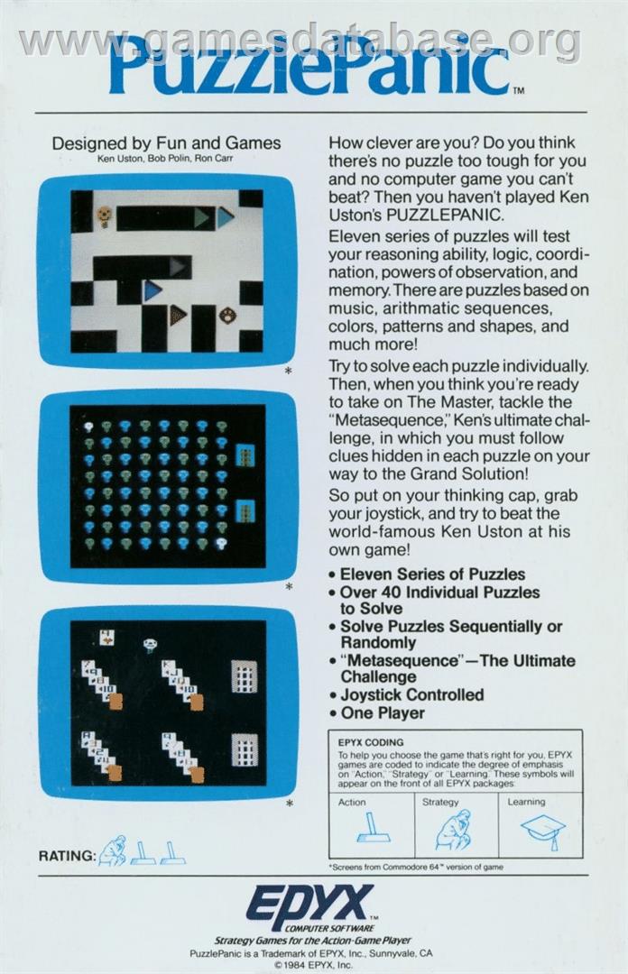Puzzle Panic - Commodore 64 - Artwork - Box Back