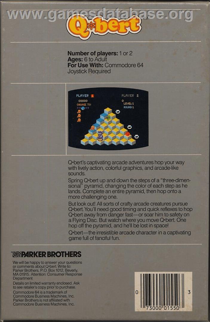 Q*bert - Commodore 64 - Artwork - Box Back