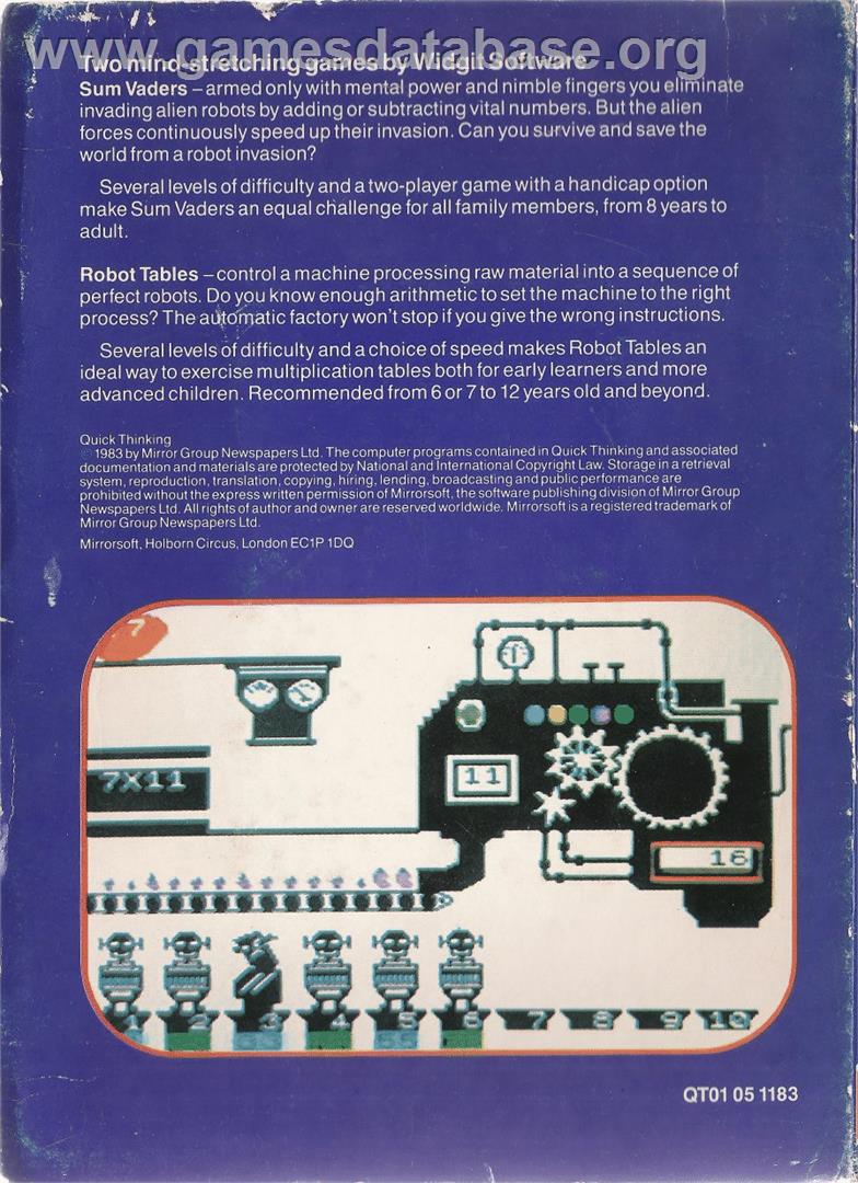 Quick Thinking! - Commodore 64 - Artwork - Box Back
