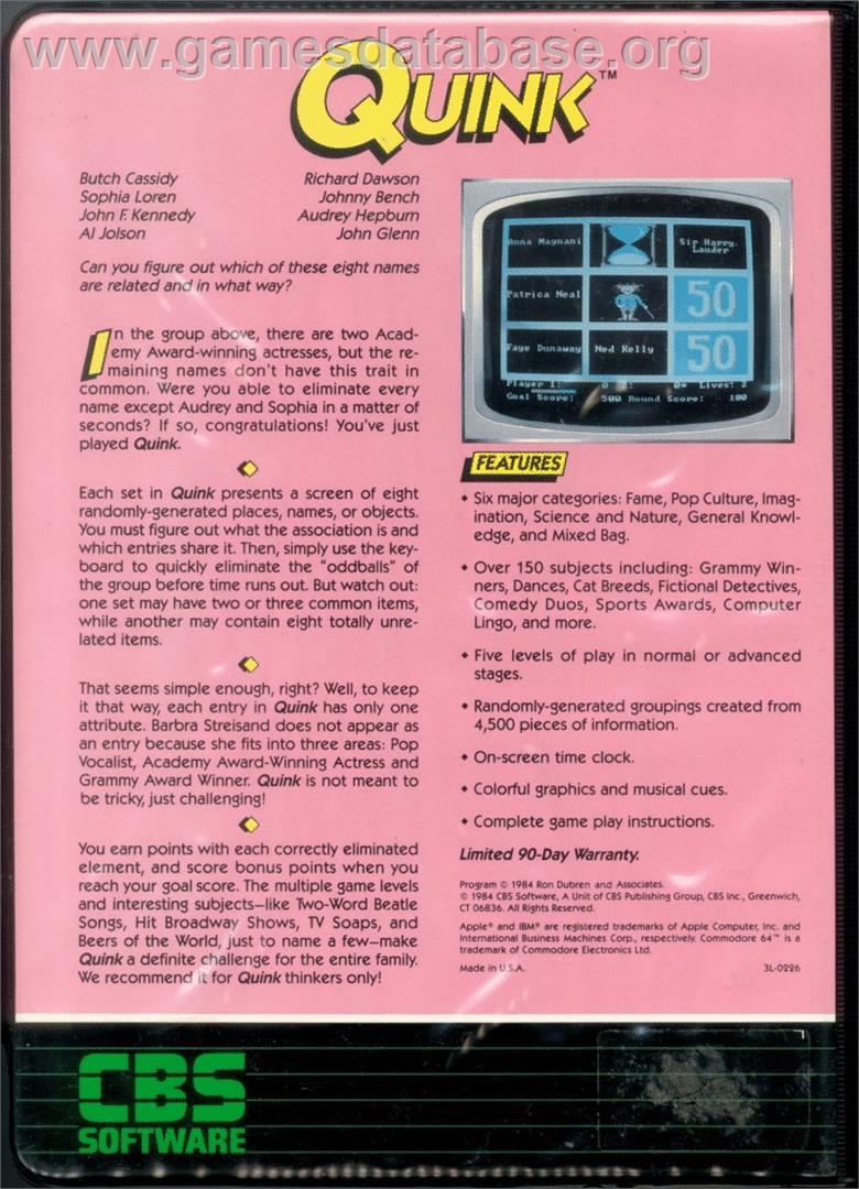 Quink - Commodore 64 - Artwork - Box Back