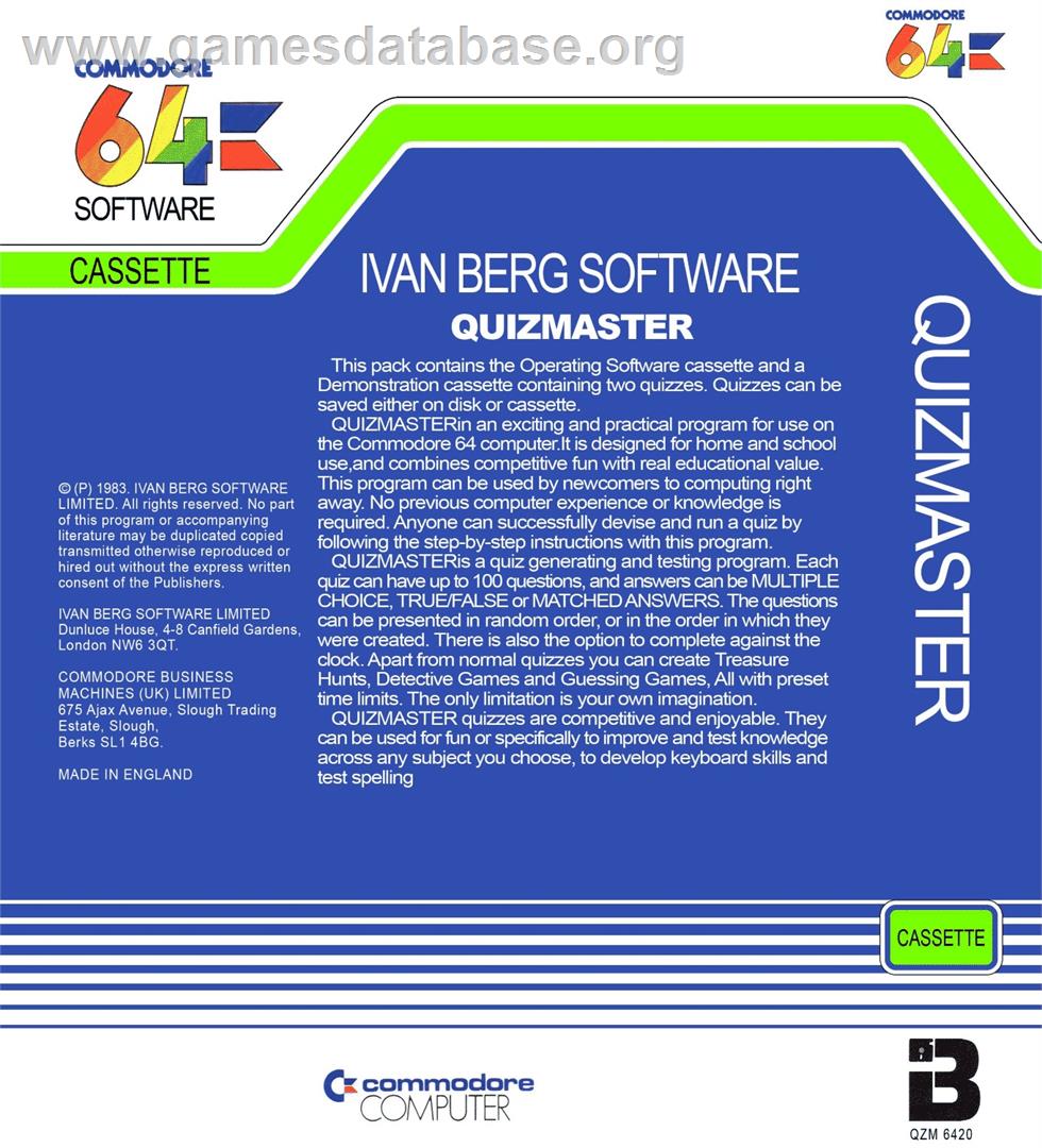 Quiz-master V3.8 - Commodore 64 - Artwork - Box Back