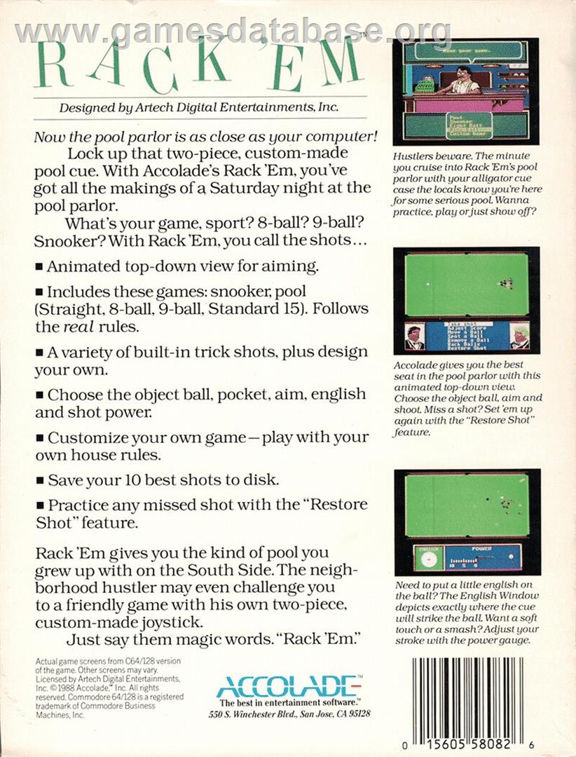Rack 'em - Commodore 64 - Artwork - Box Back