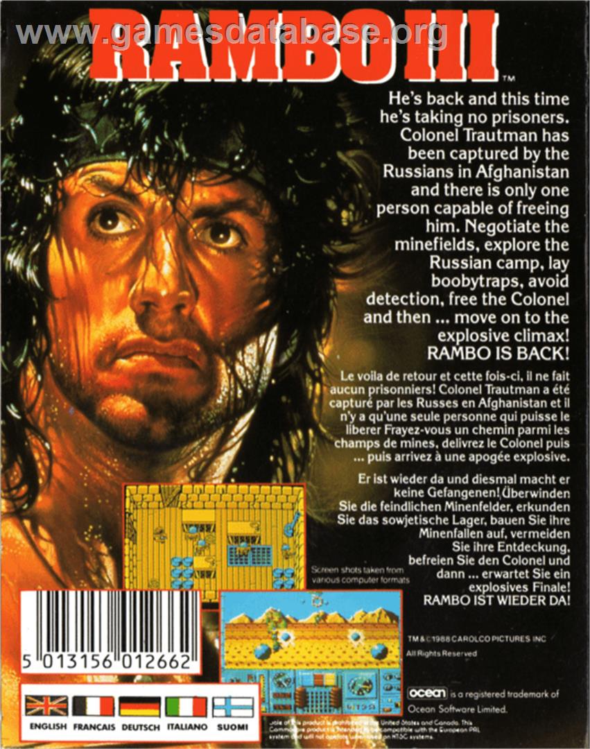 Rambo III - Commodore 64 - Artwork - Box Back