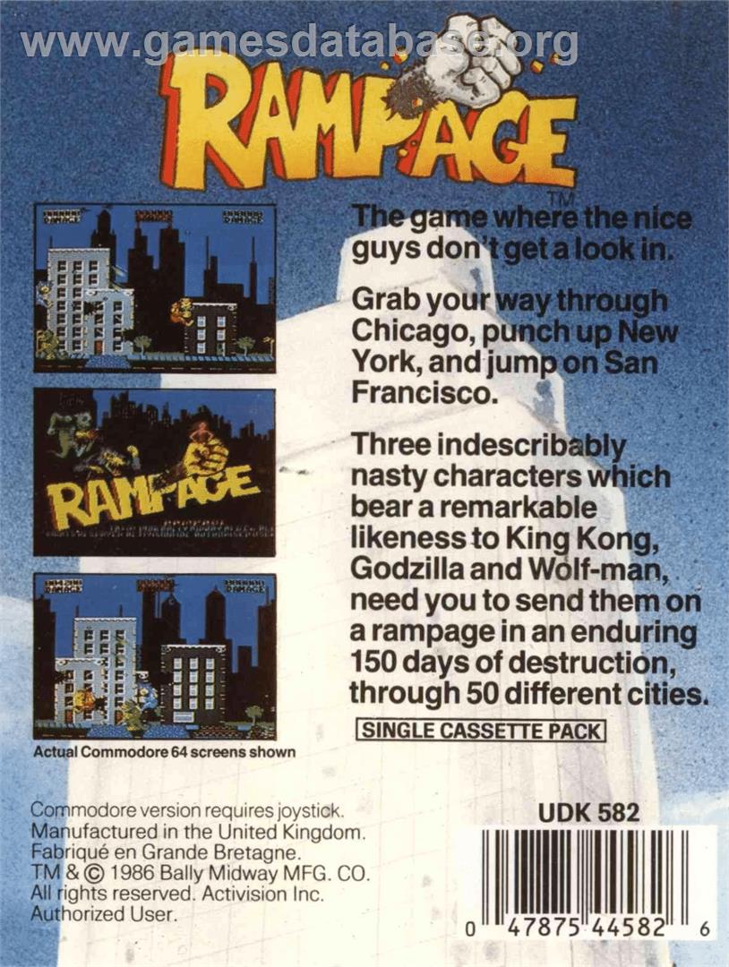 Rampage (EU Version) - Commodore 64 - Artwork - Box Back
