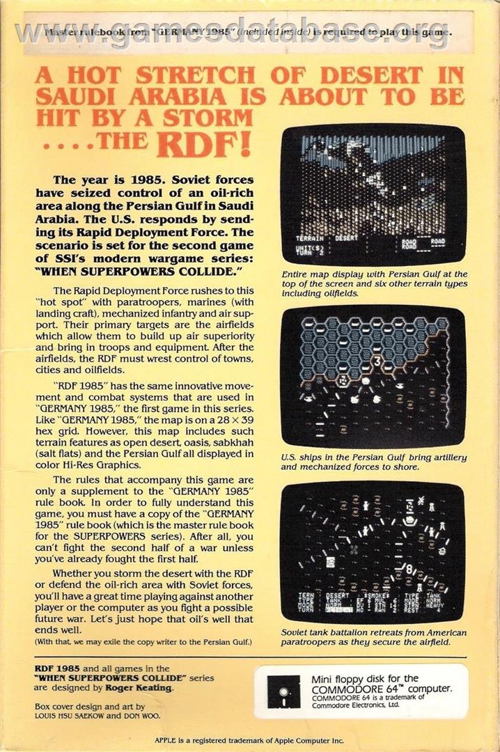 Rdf 1985 - When Superpowers Collide - Commodore 64 - Artwork - Box Back