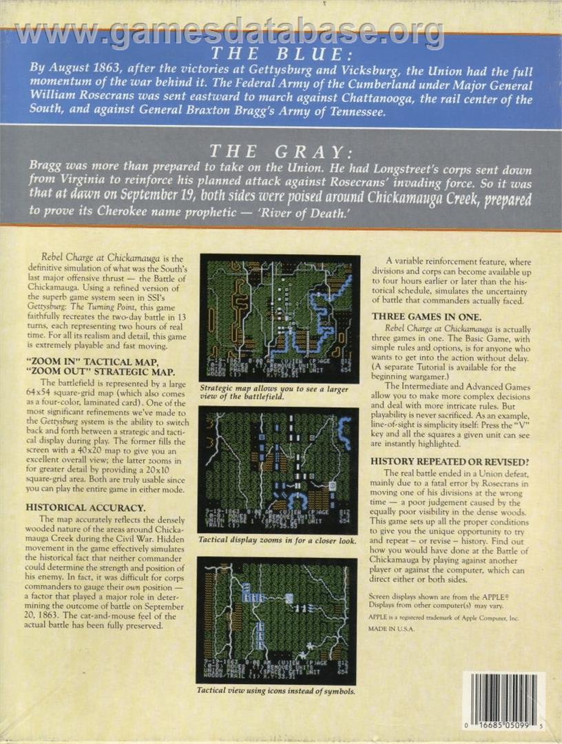 Rebel Charge At Chickamauga - Commodore 64 - Artwork - Box Back