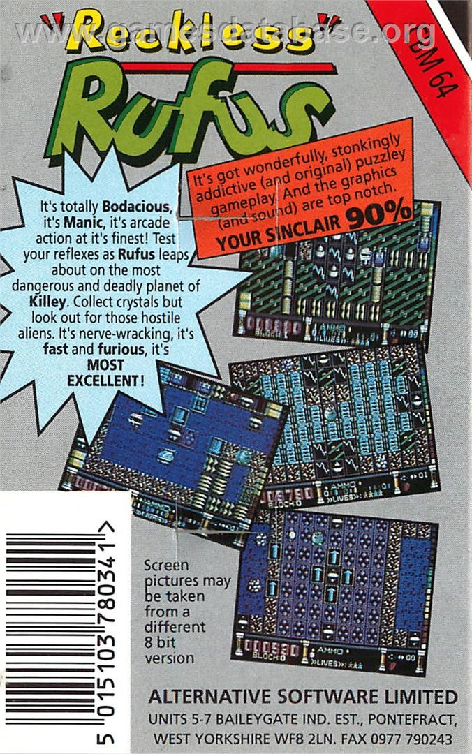 Reckless Rufus - Commodore 64 - Artwork - Box Back