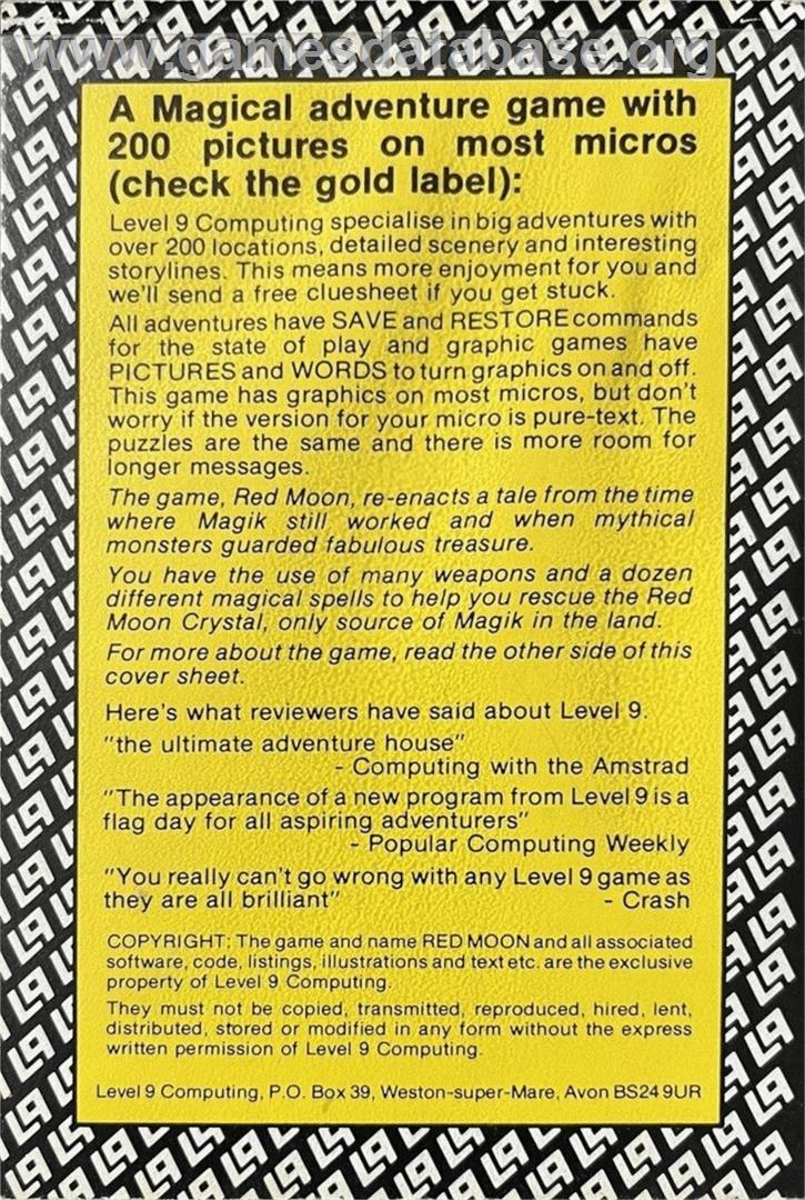 Red Moon - Commodore 64 - Artwork - Box Back