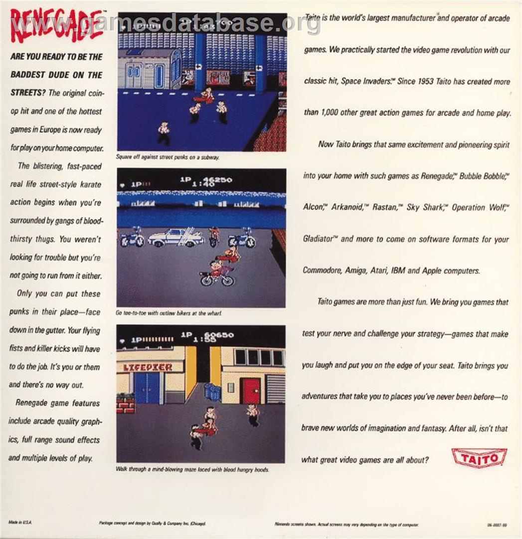 Renegade - Commodore 64 - Artwork - Box Back