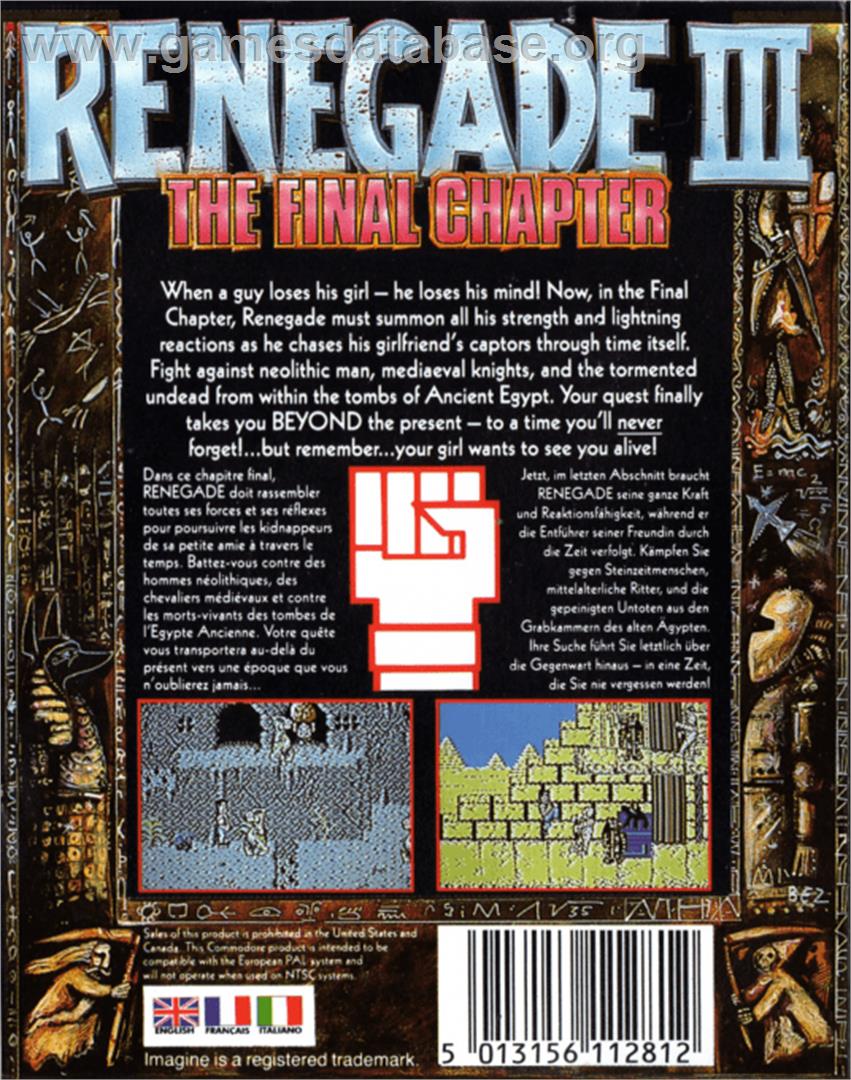 Renegade III: The Final Chapter - Commodore 64 - Artwork - Box Back