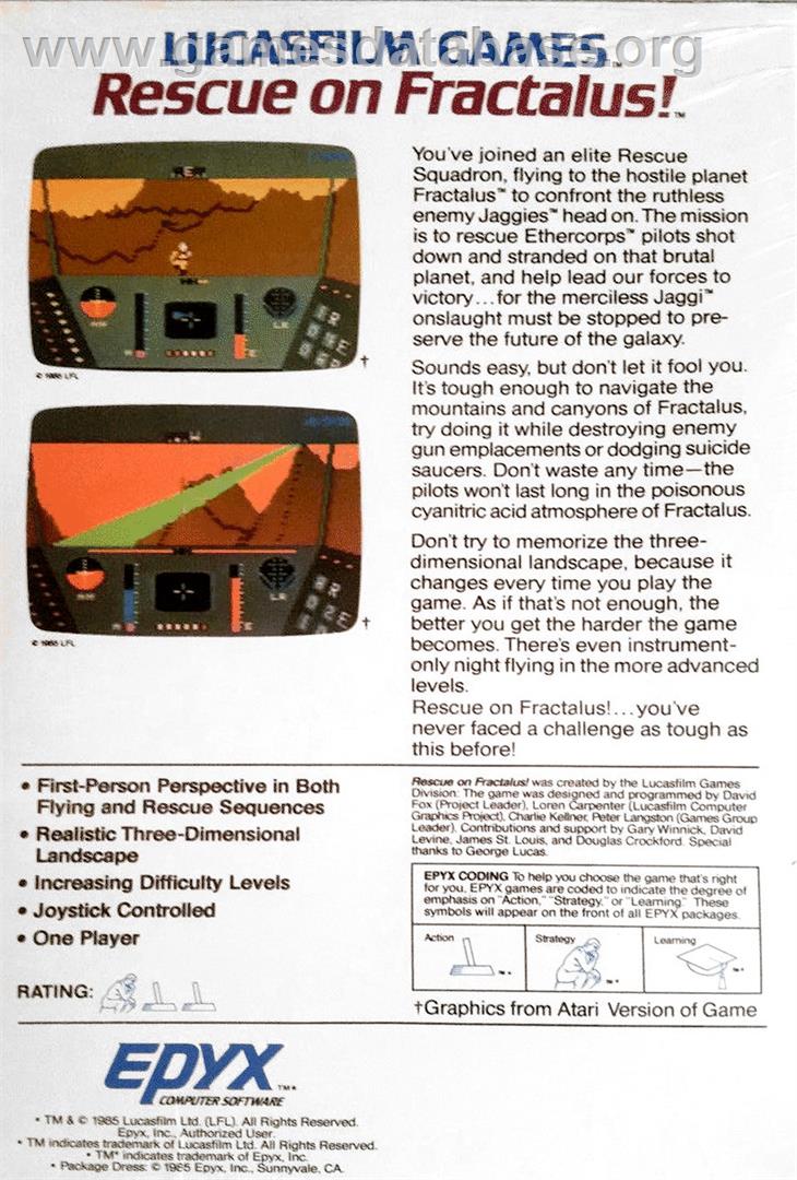 Rescue On Fractalus! - Commodore 64 - Artwork - Box Back