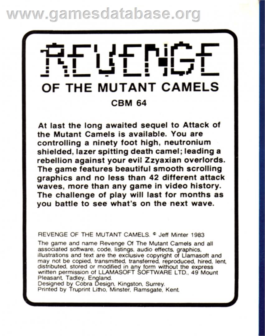 Revenge of the Mutant Camels - Commodore 64 - Artwork - Box Back