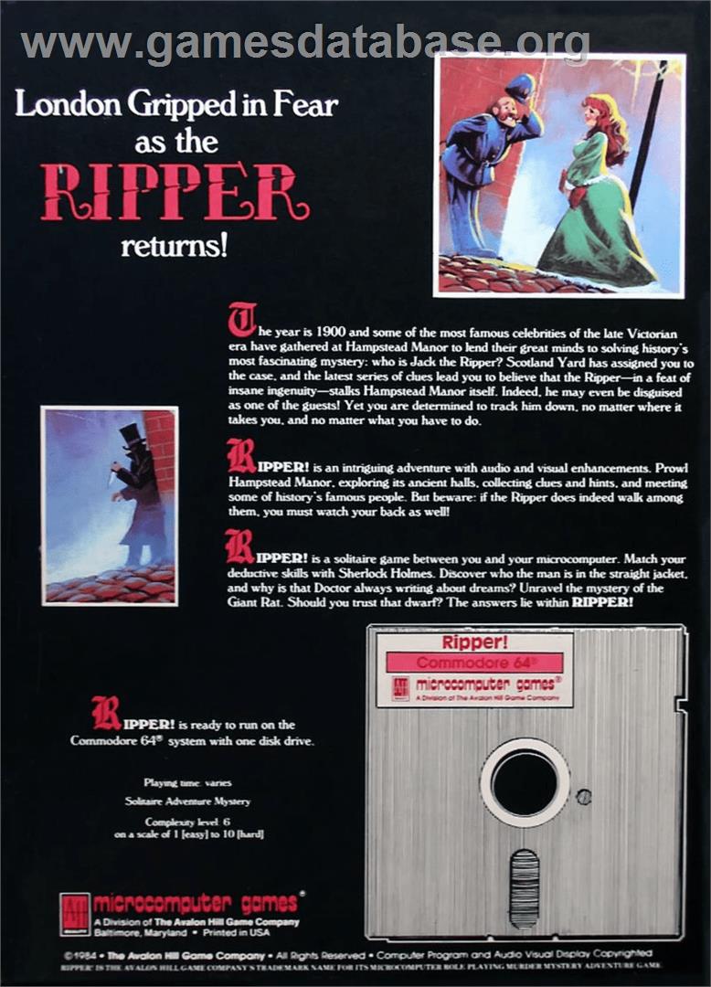 Ripper! - Commodore 64 - Artwork - Box Back