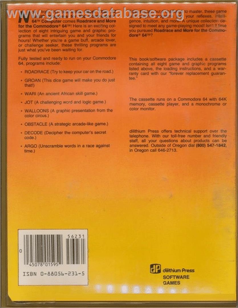 Road Race (RUN) - Commodore 64 - Artwork - Box Back