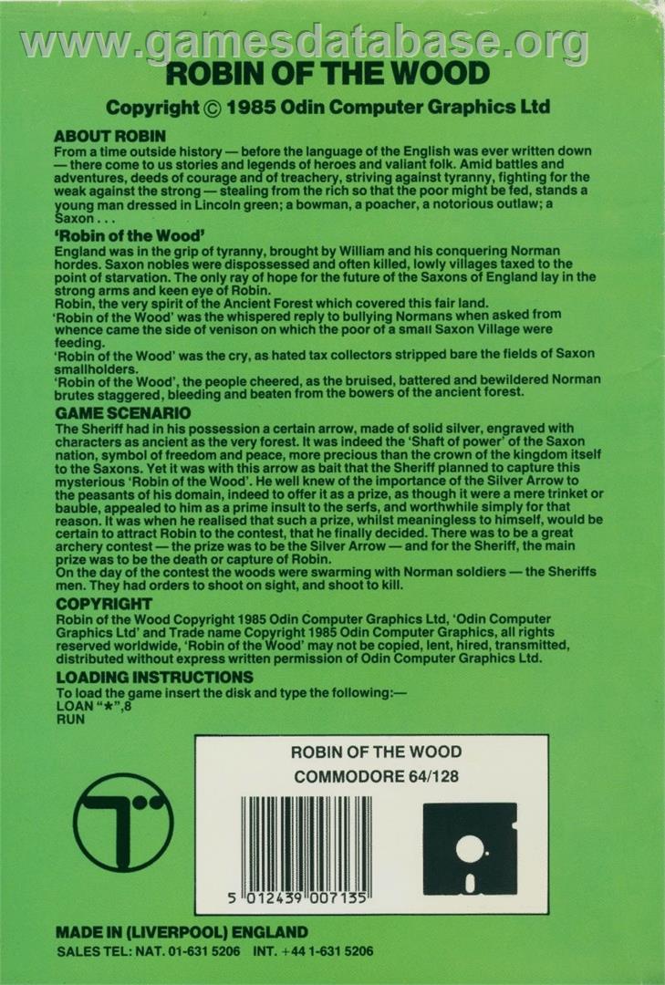 Robin Of The Wood - Commodore 64 - Artwork - Box Back