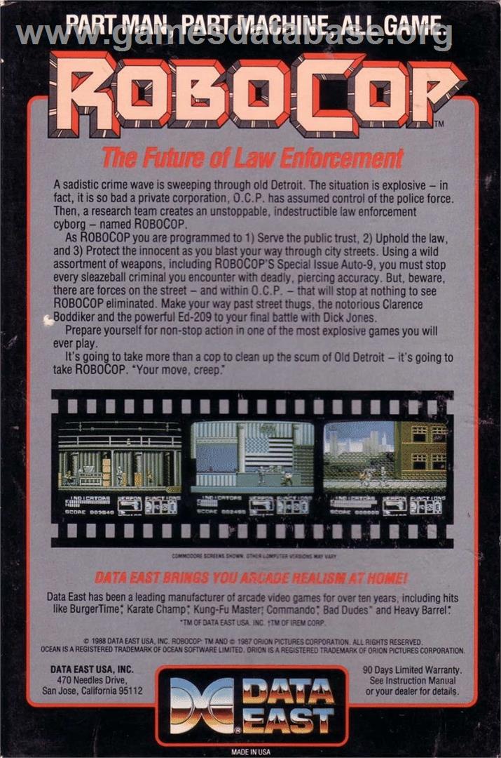 Robocop - Commodore 64 - Artwork - Box Back