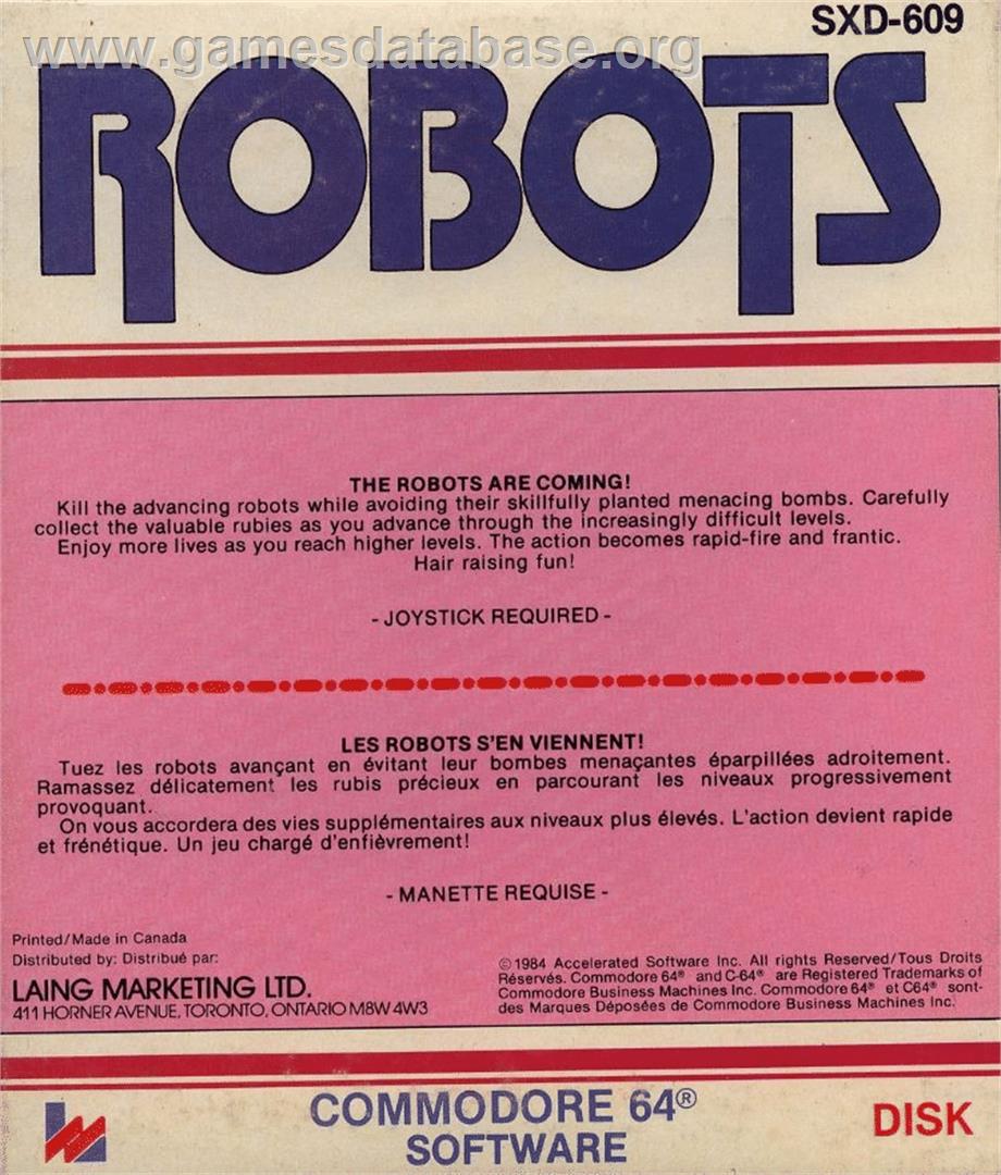 Robots! (Laing Marketing) - Commodore 64 - Artwork - Box Back