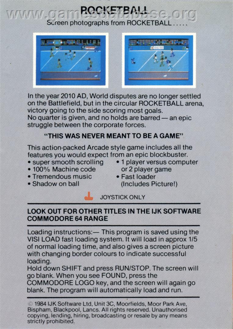 Rocket Ball - Commodore 64 - Artwork - Box Back