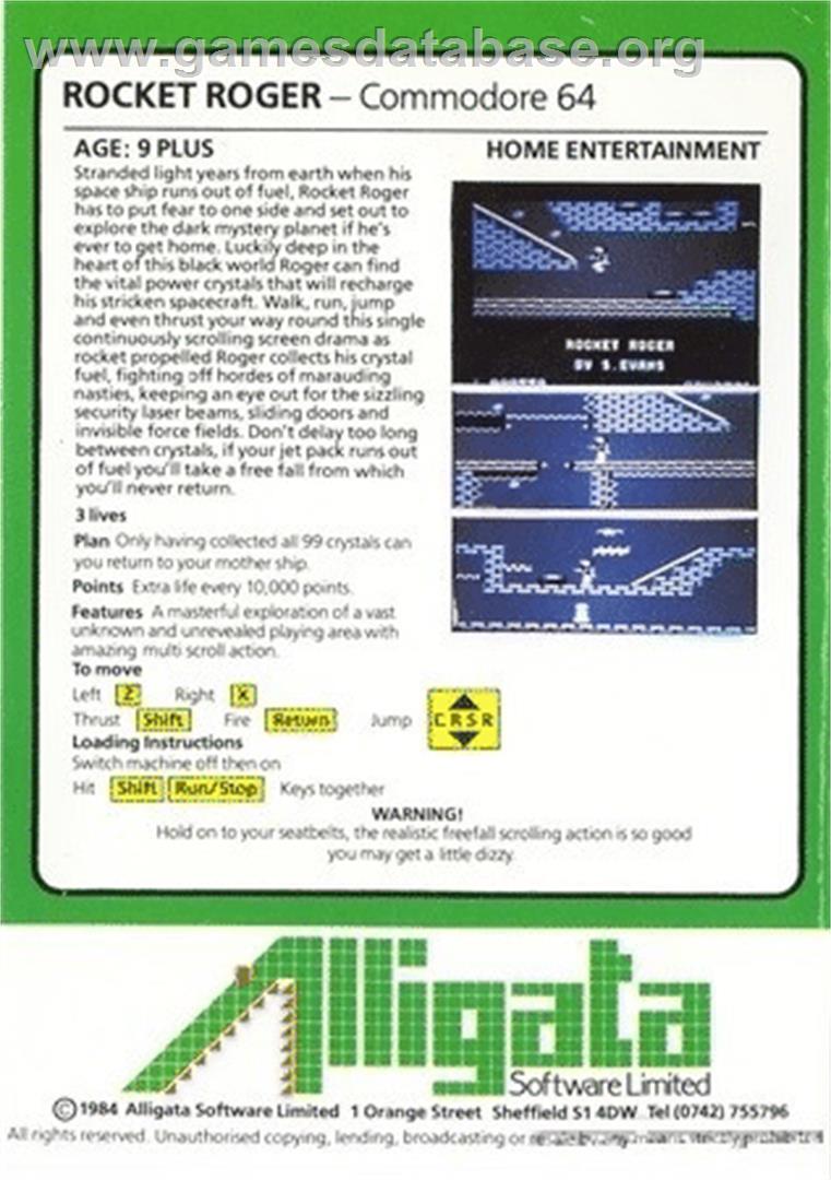 Rocket Roger - Commodore 64 - Artwork - Box Back