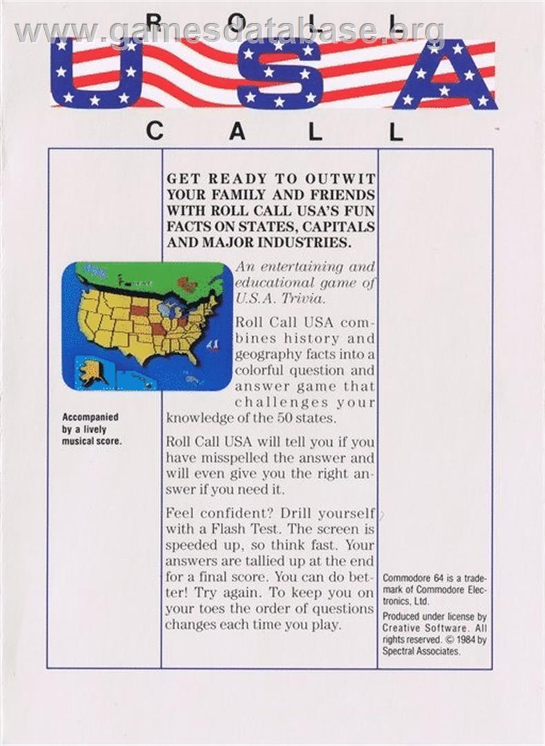 Roll Call Usa - Commodore 64 - Artwork - Box Back