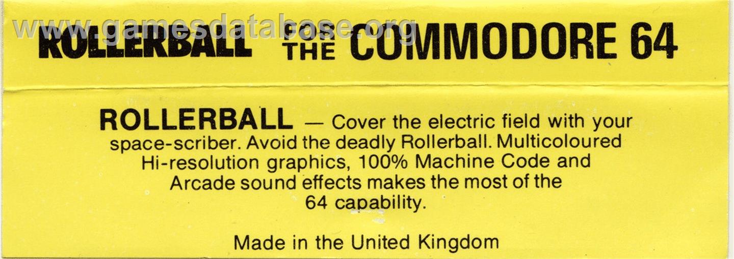 Rollerball (Ocean) - Commodore 64 - Artwork - Box Back