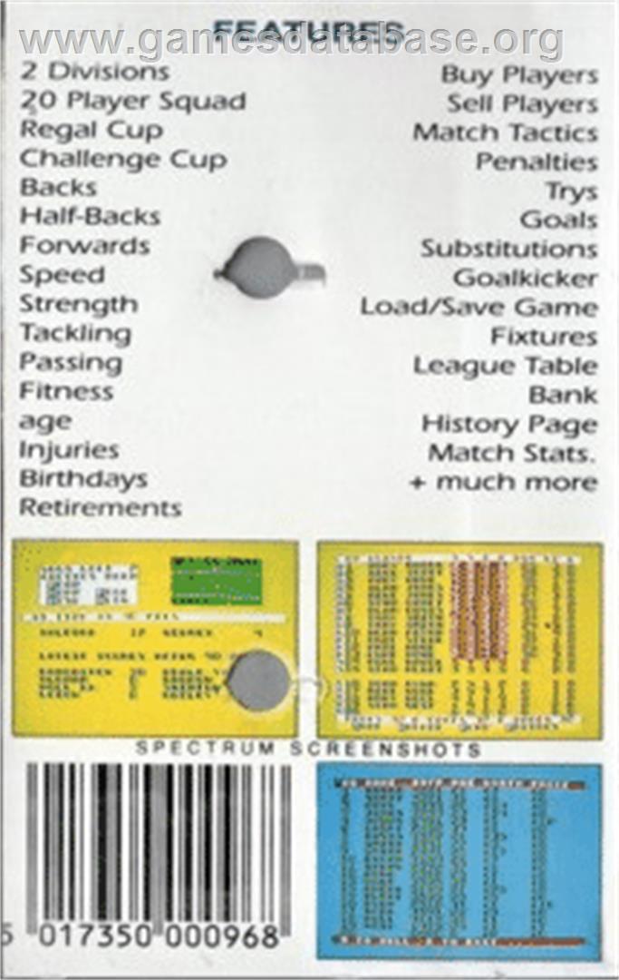 Rugby Coach - Commodore 64 - Artwork - Box Back