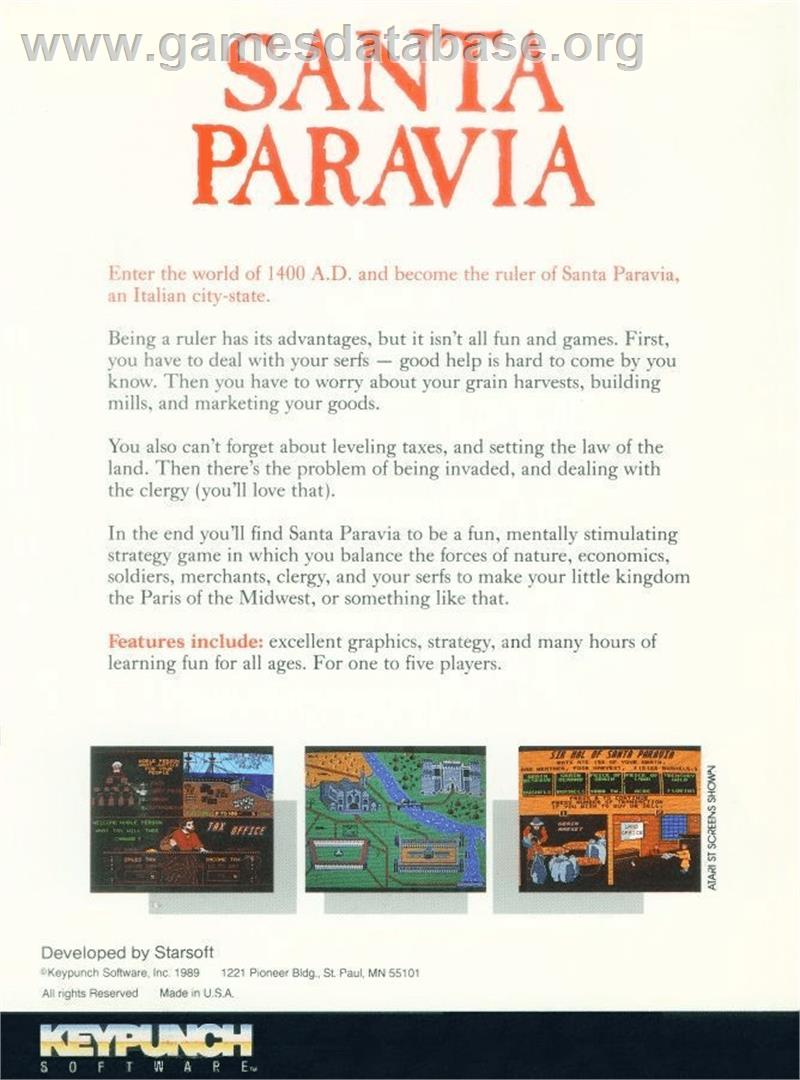 Santa Paravia and Fiumaccio - Commodore 64 - Artwork - Box Back