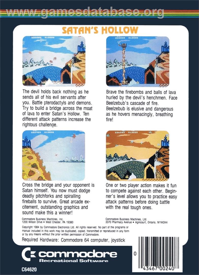 Satan's Hollow - Commodore 64 - Artwork - Box Back