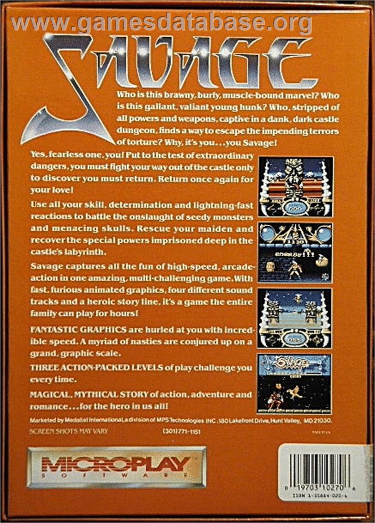 Savage - Commodore 64 - Artwork - Box Back