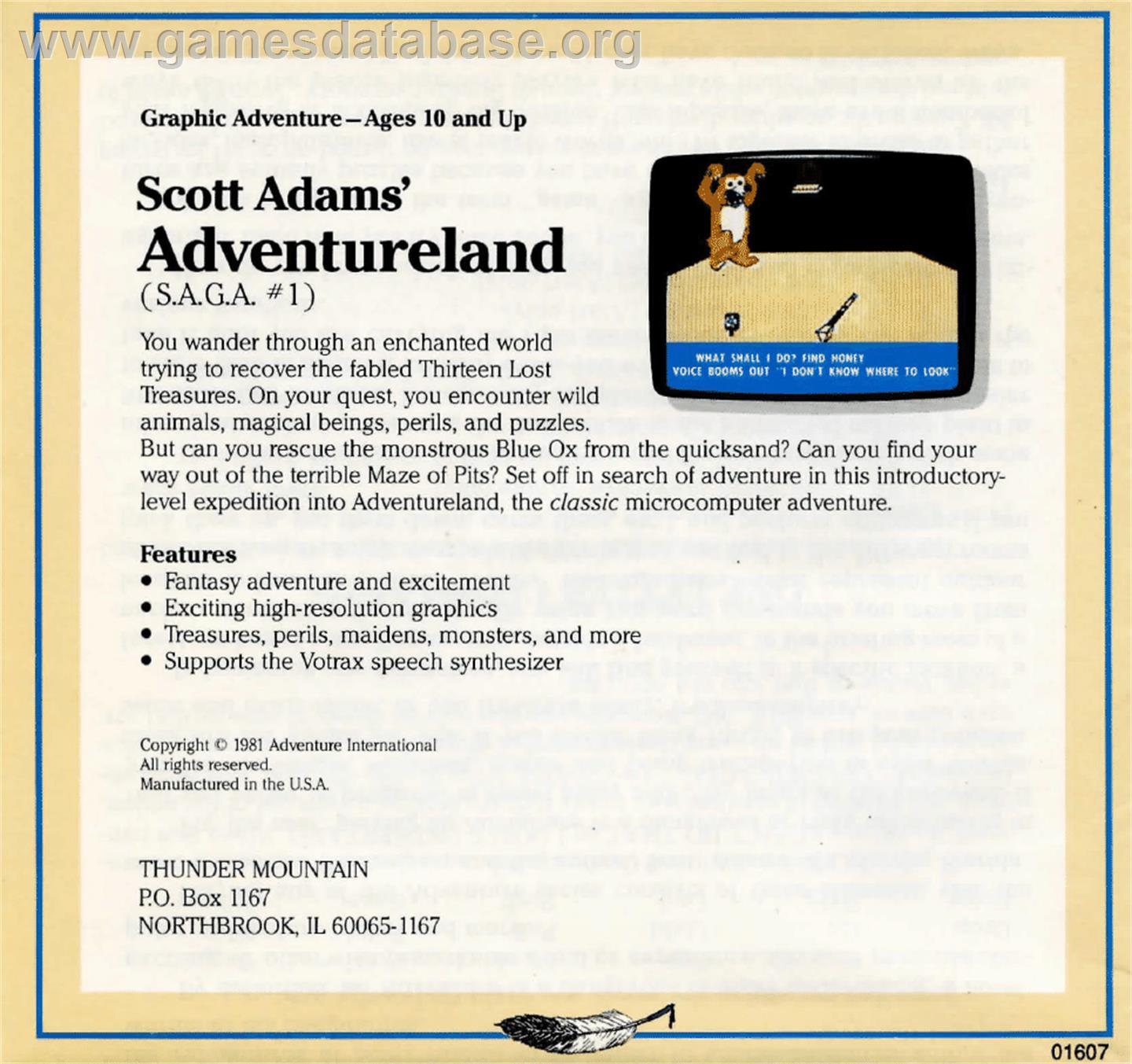 Scott Adams' Graphic Adventure #1: Adventureland - Commodore 64 - Artwork - Box Back