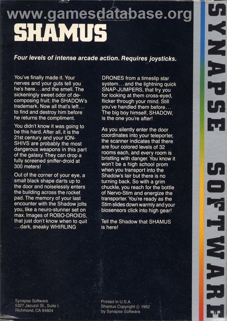 Shamus: Case II - Commodore 64 - Artwork - Box Back
