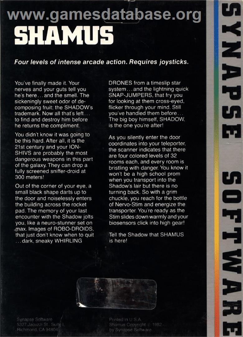 Shamus - Commodore 64 - Artwork - Box Back