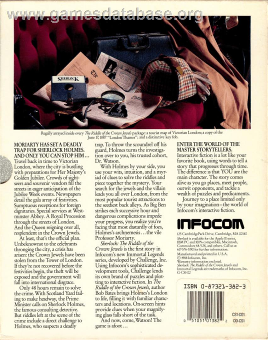 Sherlock: The Riddle of the Crown Jewels - Commodore 64 - Artwork - Box Back
