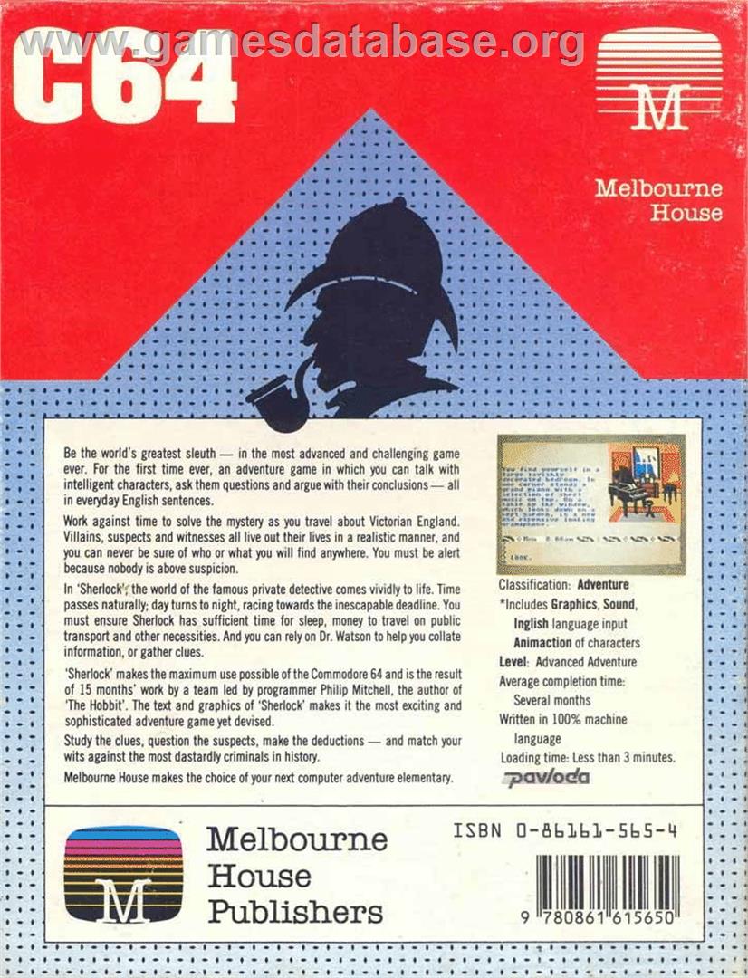 Sherlock - Commodore 64 - Artwork - Box Back