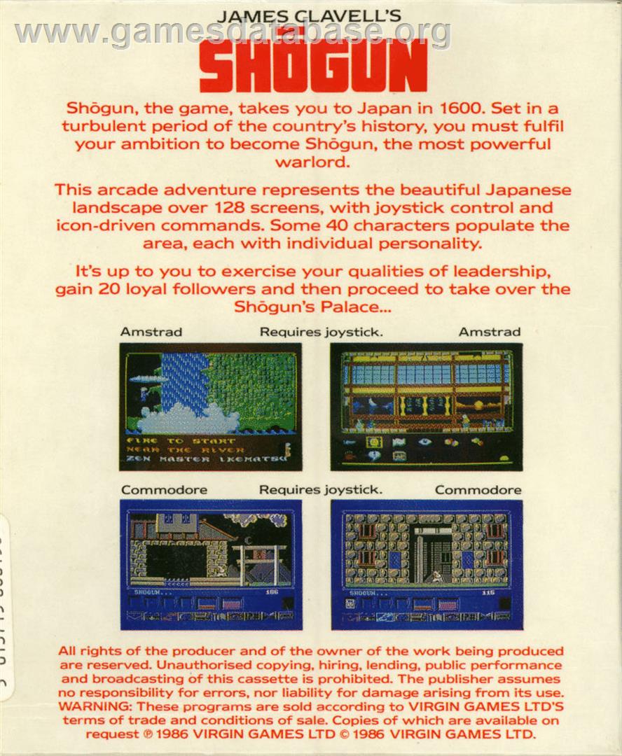 Shogun (ComputerMat) - Commodore 64 - Artwork - Box Back