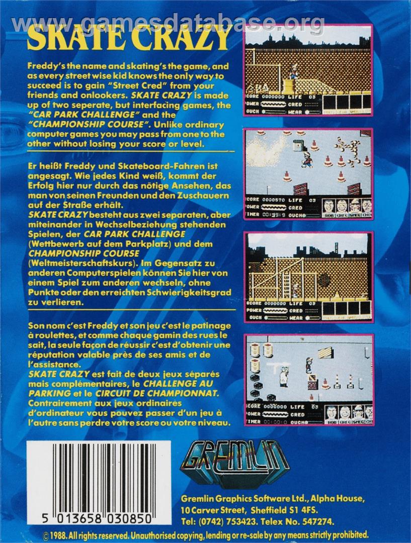 Skate Crazy - Commodore 64 - Artwork - Box Back