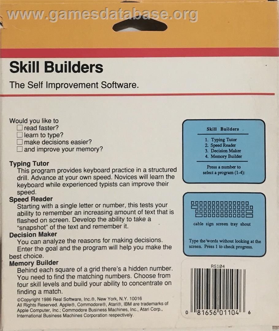 Skill Builders - Commodore 64 - Artwork - Box Back