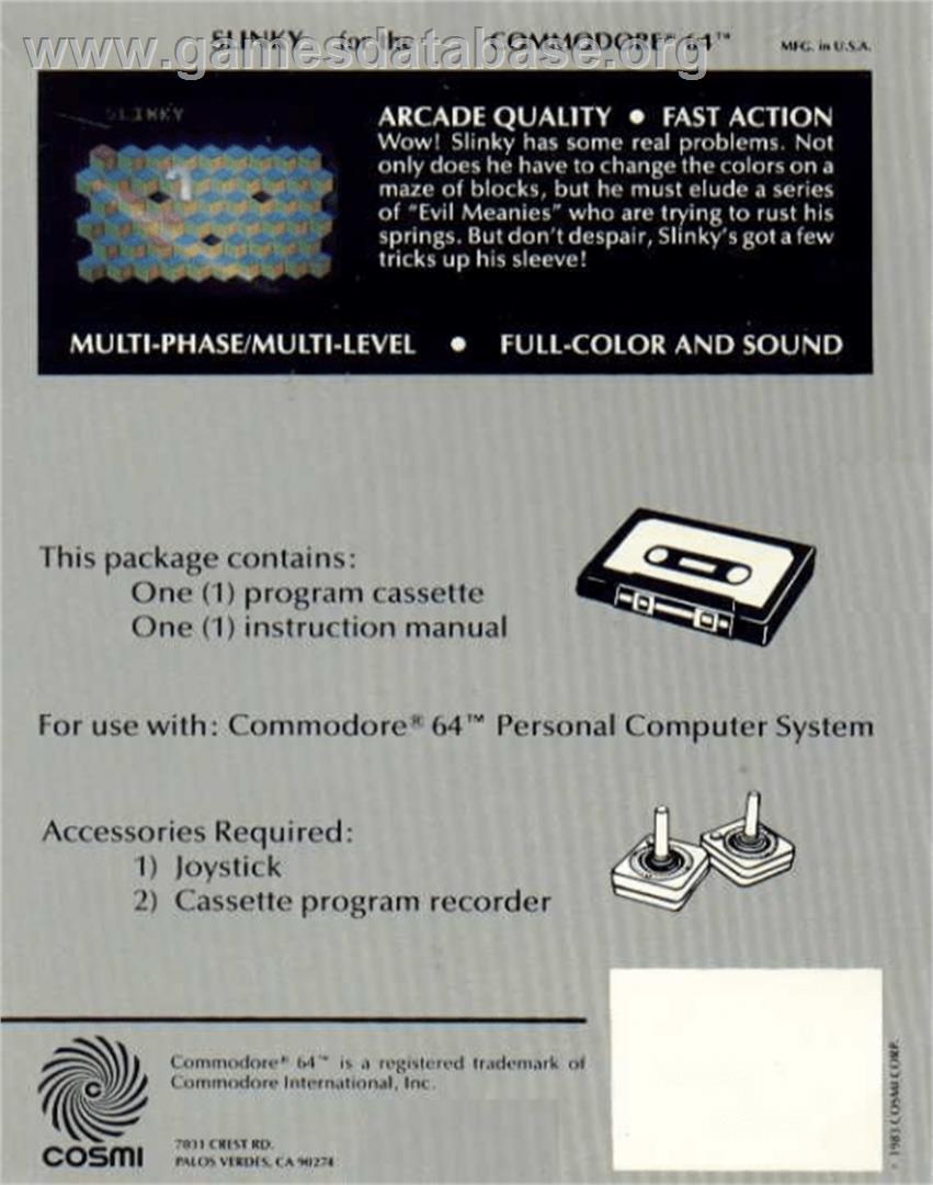 Slinky - Commodore 64 - Artwork - Box Back