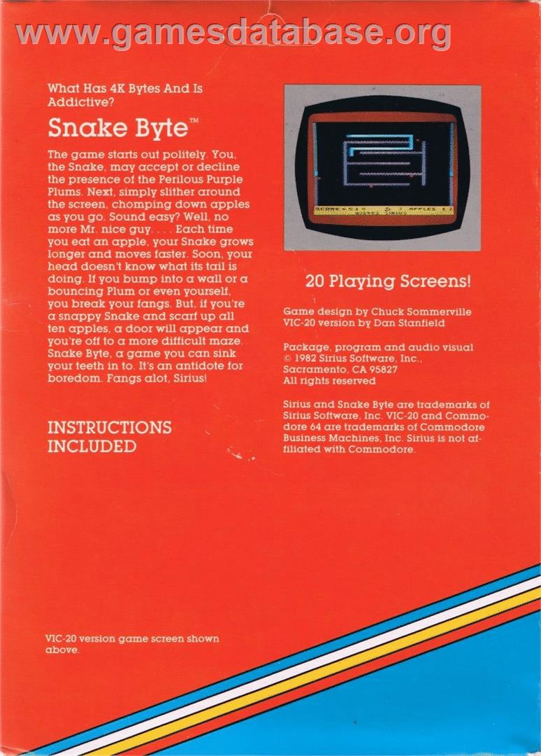 Snake Byte - Commodore 64 - Artwork - Box Back