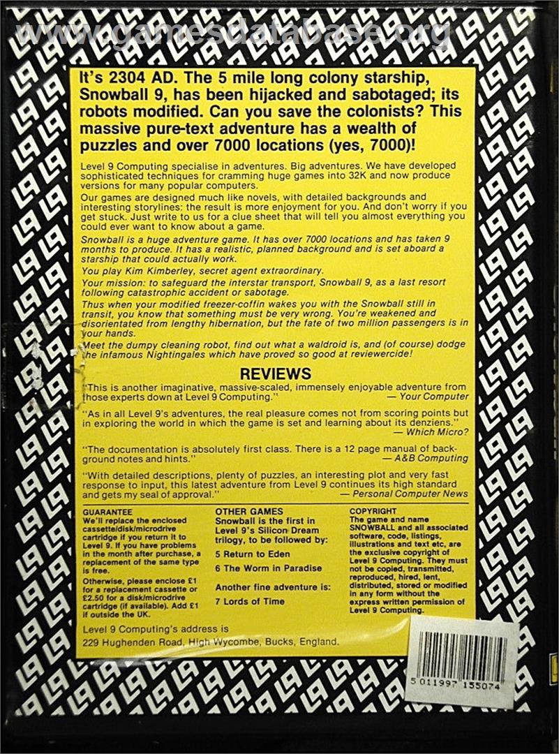 Snowball - Commodore 64 - Artwork - Box Back