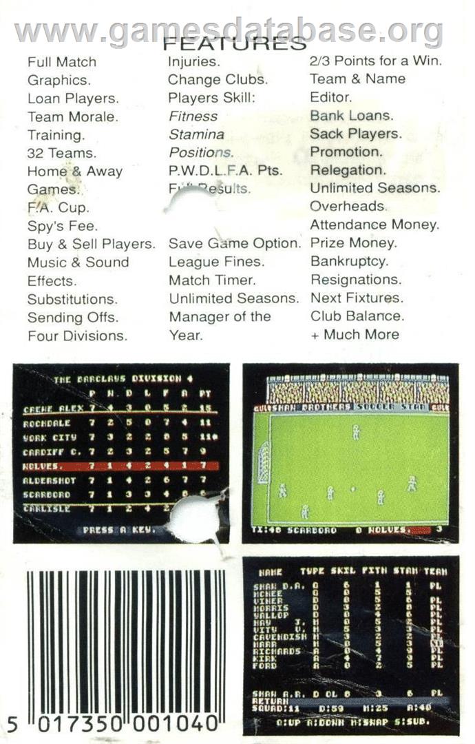 Soccer Star - Commodore 64 - Artwork - Box Back