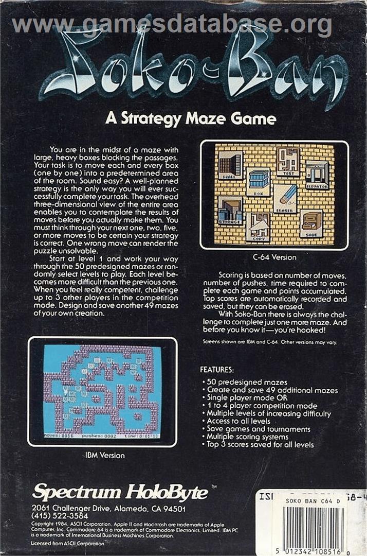 Soko-ban - Commodore 64 - Artwork - Box Back