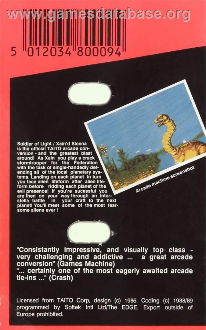 Soldier of Light - Commodore 64 - Artwork - Box Back