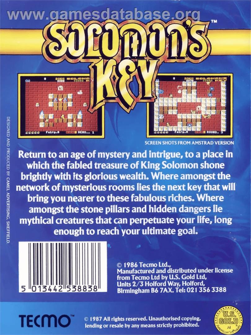 Solomon's Key - Commodore 64 - Artwork - Box Back
